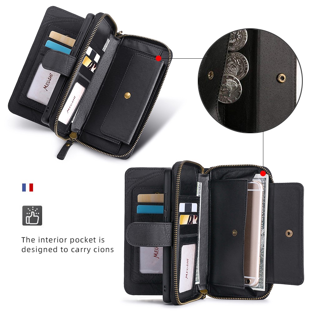 MEGSHI 004 Series 2-in-1 Detachable Magnetic PU Leather Zipper Wallet Case Stand Flip Protective Cover with Strap for Samsung Galaxy S20 FE 4G/5G - Black-5