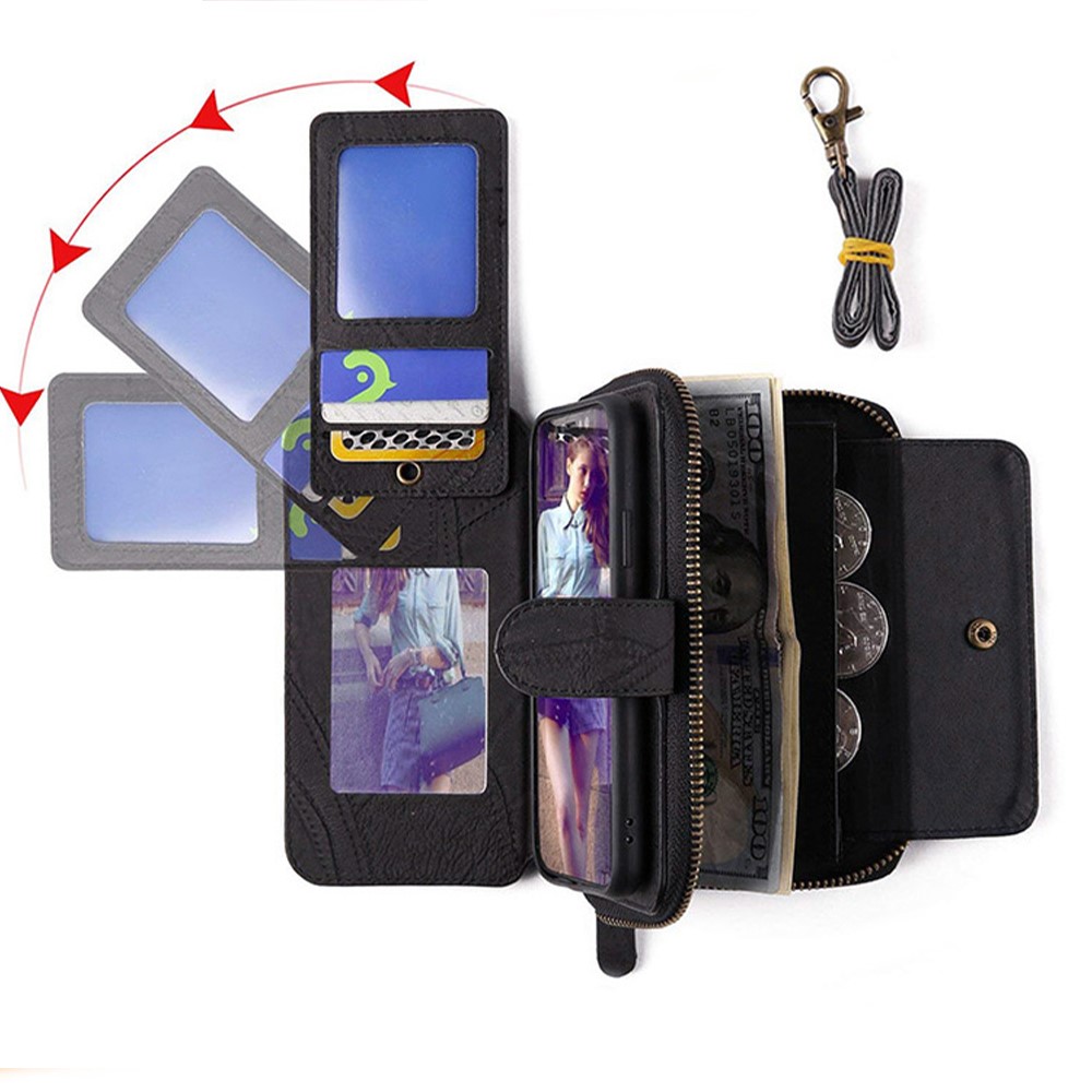 MEGSHI 004 Series 2-in-1 Detachable Magnetic PU Leather Zipper Wallet Case Stand Flip Protective Cover with Strap for Samsung Galaxy S20 FE 4G/5G - Black-7