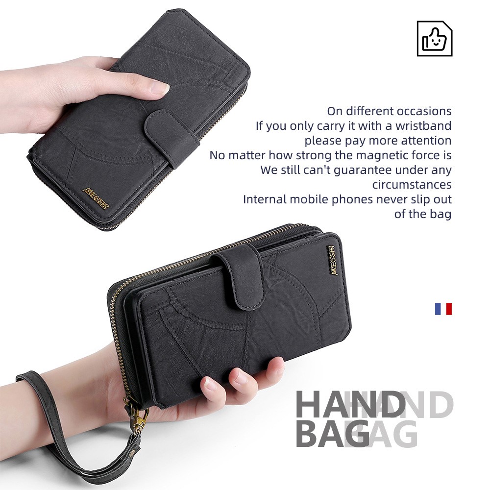 MEGSHI 004 Series 2-in-1 Detachable Magnetic PU Leather Zipper Wallet Case Stand Flip Protective Cover with Strap for Samsung Galaxy S20 FE 4G/5G - Black-9