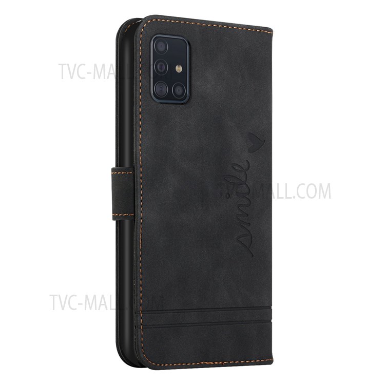 003 Series SMILE Letter Heart Imprinted Phone Stand Case Leather Wallet Cover for Samsung Galaxy M51/F62/M62 - Black-3