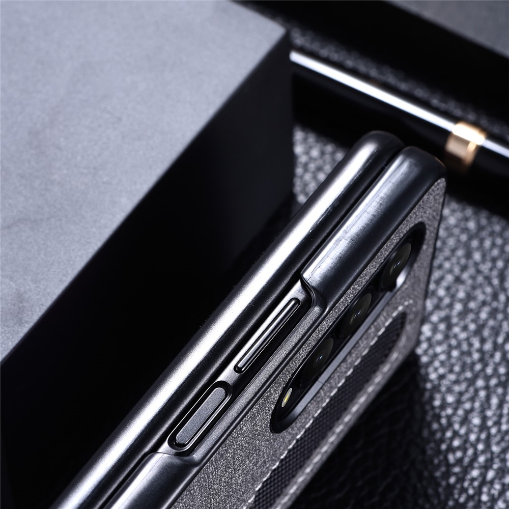 For Samsung Galaxy Z Fold3 5G Cloth Texture Anti-fingerprint Stylus Pen Slots Design PC+Leather Phone Case Shell - Red-7