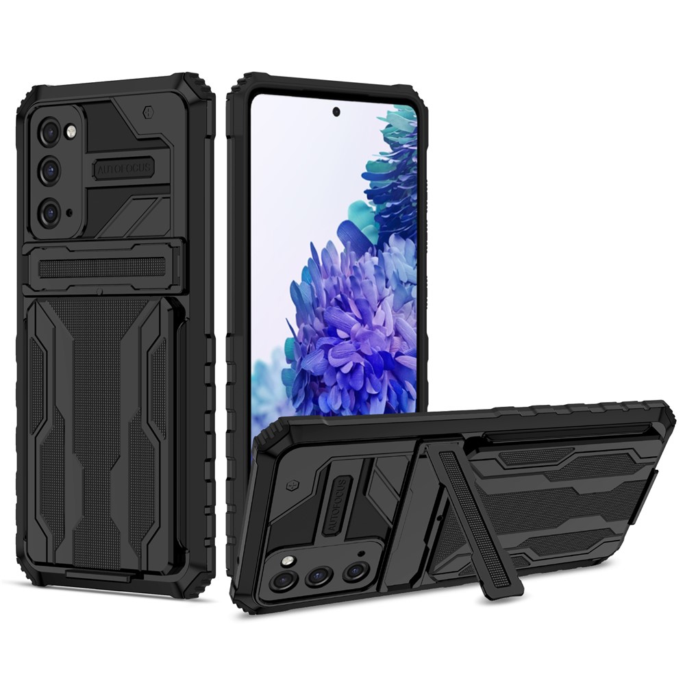 Detachable Card Slot Design PC + TPU Phone Hybrid Case Shell with Kickstand for Samsung Galaxy S20 FE - Black-1