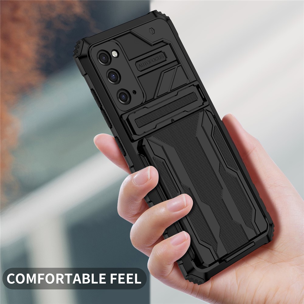 Detachable Card Slot Design PC + TPU Phone Hybrid Case Shell with Kickstand for Samsung Galaxy S20 FE - Black-5