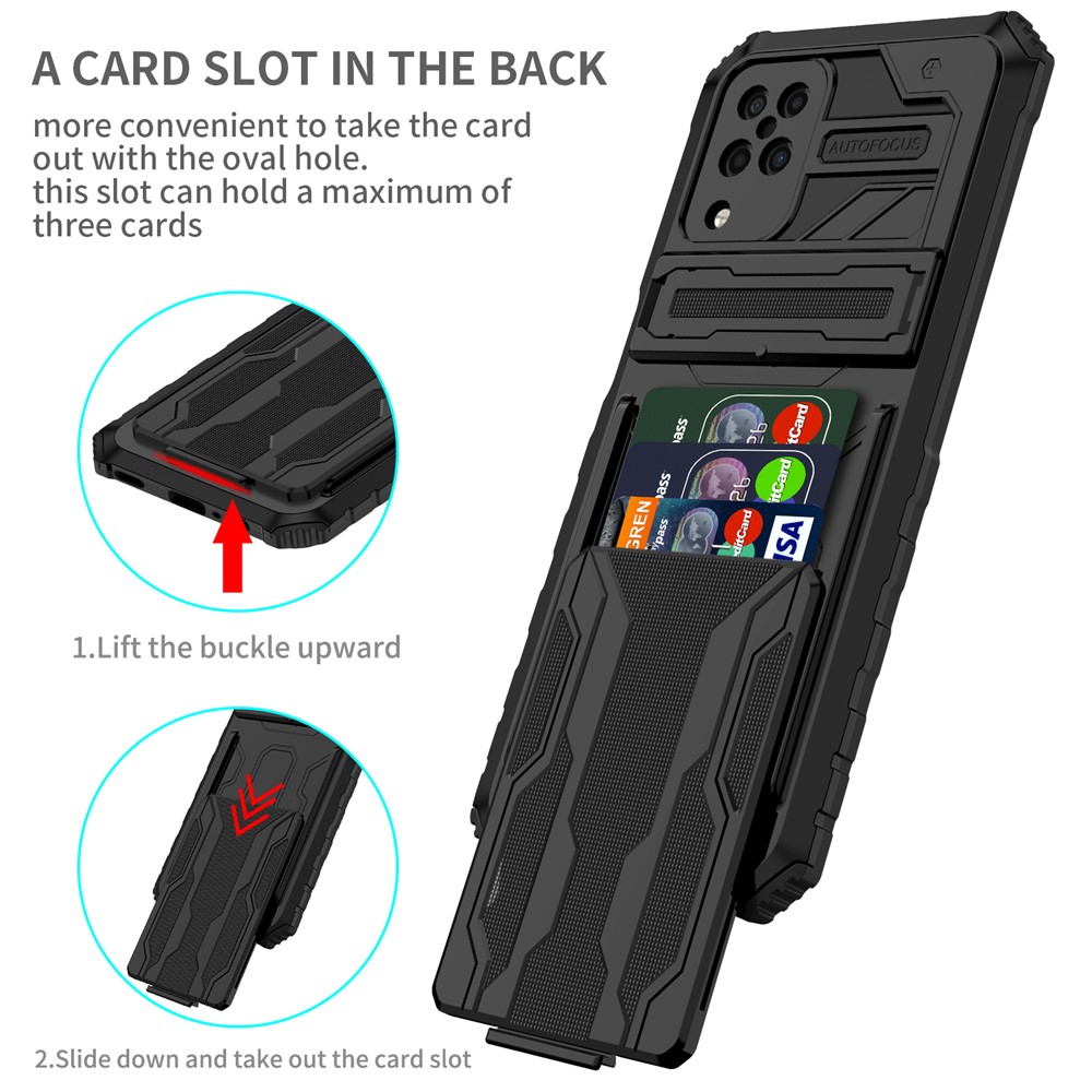 Detachable Card Slot Design PC + TPU Phone Scratch-resistant Drop-proof Hybrid Case with Kickstand for Samsung Galaxy A12 - Black-2