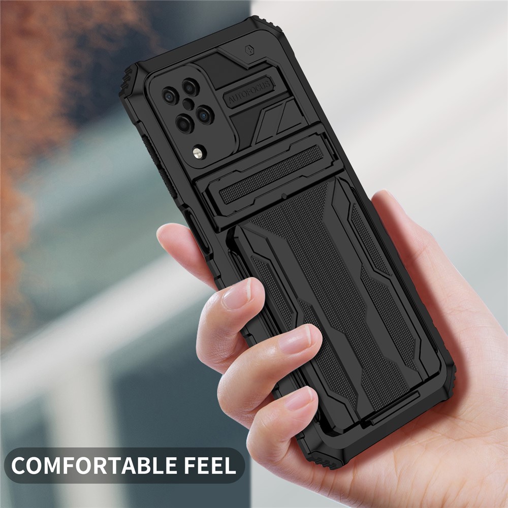 Detachable Card Slot Design PC + TPU Phone Scratch-resistant Drop-proof Hybrid Case with Kickstand for Samsung Galaxy A12 - Black-5