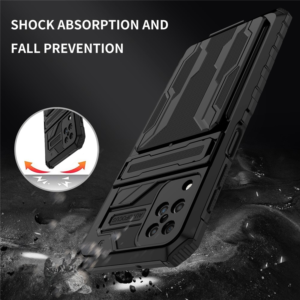 Detachable Card Slot Design PC + TPU Phone Scratch-resistant Drop-proof Hybrid Case with Kickstand for Samsung Galaxy A12 - Black-6