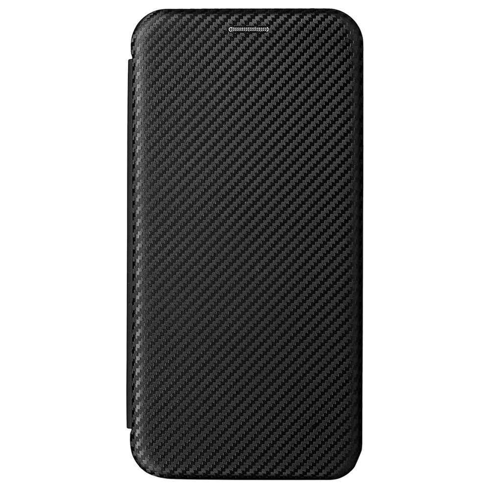 Carbon Fiber Texture PU Leather Phone Case Auto-absorbed Magnetic Closure Stand Flip Cover with Ring Strap for Samsung Galaxy S22 Plus - Black-2