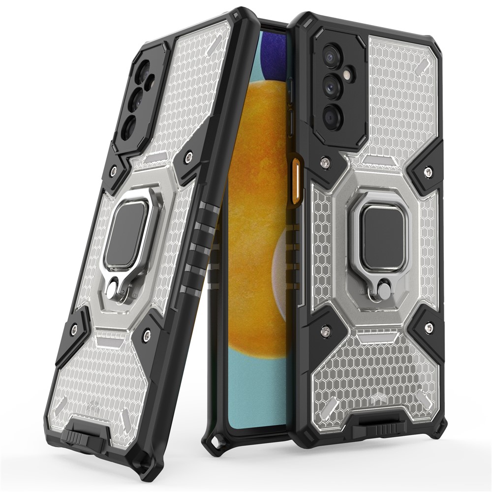 Ring Kickstand Design Scratch-resistant Anti-fingerprint Heavy Duty Soft TPU + Hard PC Phone Case Cover for Samsung Galaxy M52 5G - Grey-1