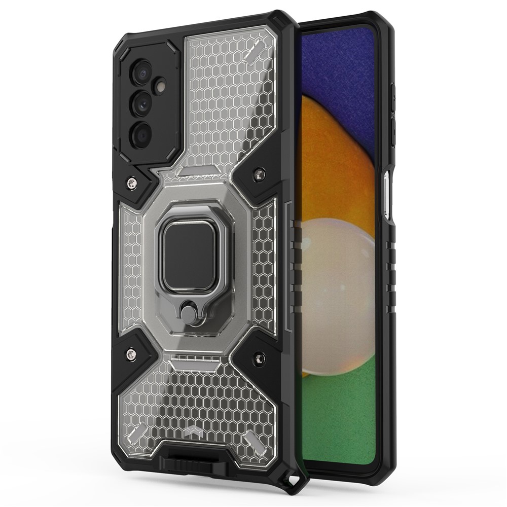 Ring Kickstand Design Scratch-resistant Anti-fingerprint Heavy Duty Soft TPU + Hard PC Phone Case Cover for Samsung Galaxy M52 5G - Grey-2