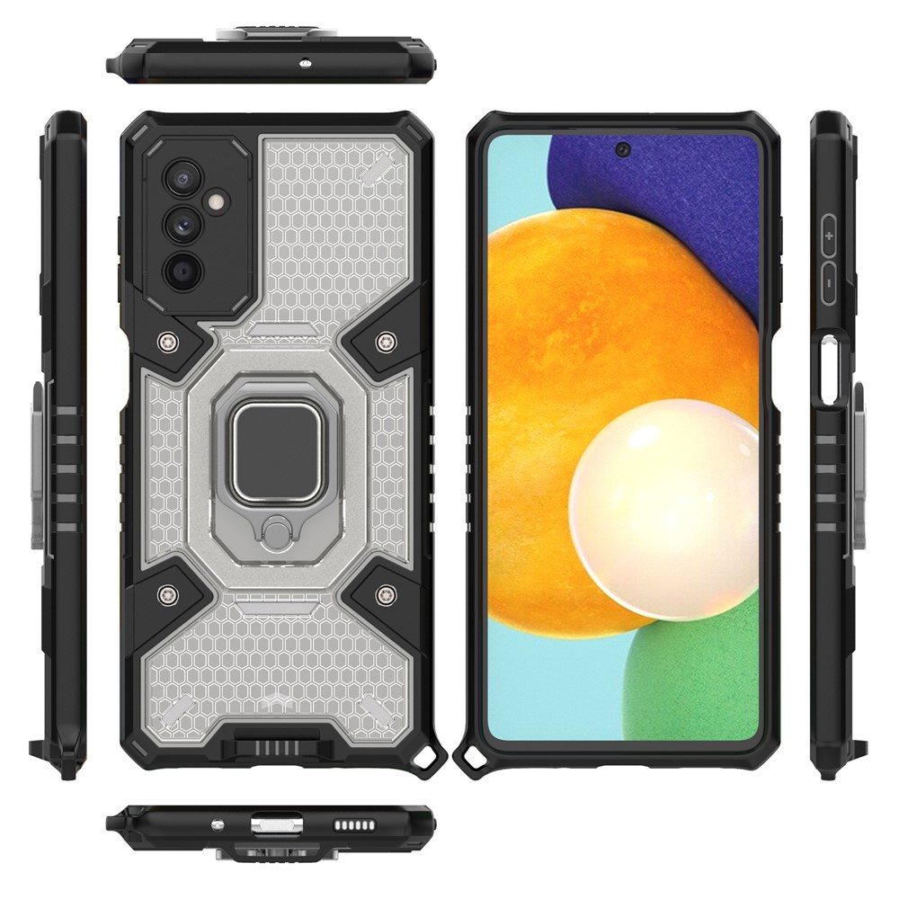 Ring Kickstand Design Scratch-resistant Anti-fingerprint Heavy Duty Soft TPU + Hard PC Phone Case Cover for Samsung Galaxy M52 5G - Grey-7