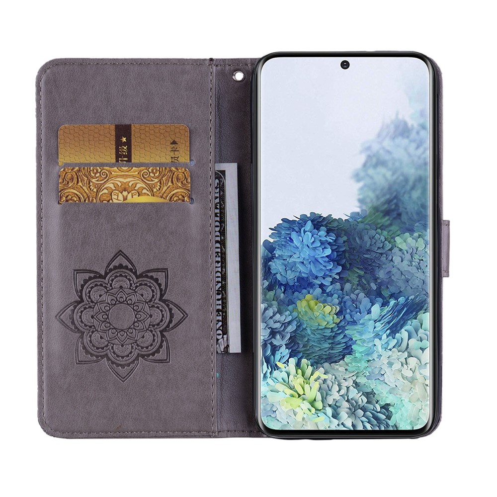 Fashion Rhinestone Decor PU Leather Phone Case Wallet Stand Flip Owl Flower Pattern Imprinted Cover with Strap for Samsung Galaxy S22 Plus - Grey-5