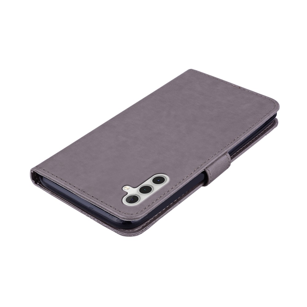 Rhinestone Decor Flip PU Leather Magnetic Clasp Case Wallet Stand Owl Flower Imprinted Shell Cover with Strap for Samsung Galaxy A13 5G - Grey-7