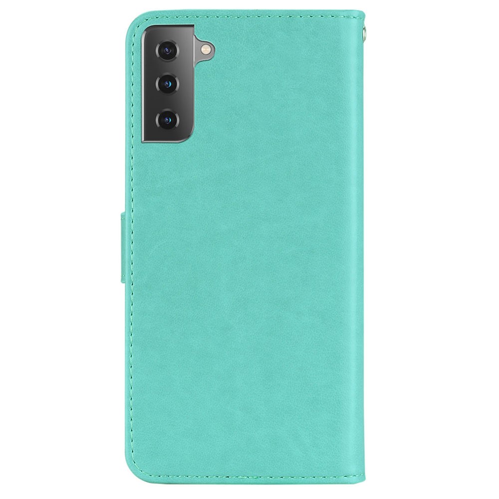 Owl Flower Pattern Imprinted PU Leather Wallet Flip Book Stand Cover with Strap for Samsung Galaxy S22 Plus - Cyan-3