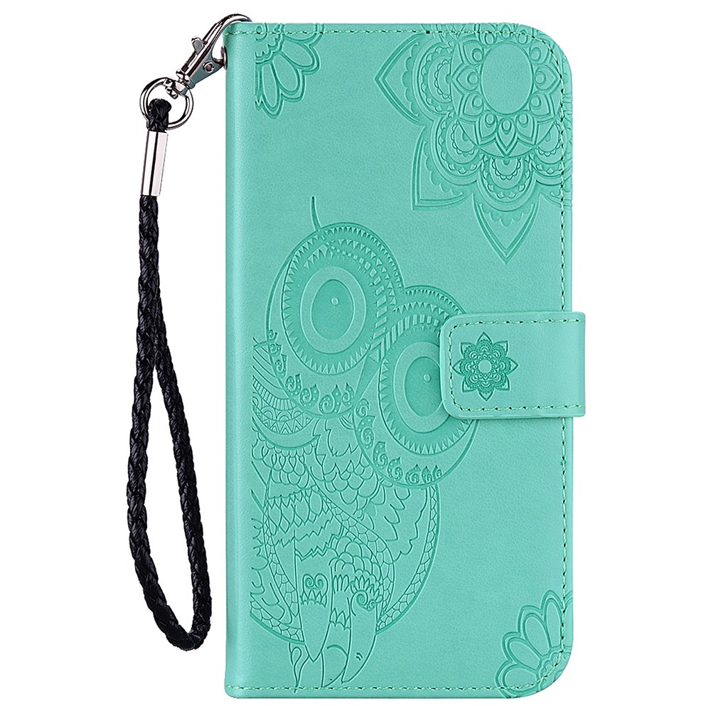 Flip Phone Case Stylish Imprinted Owl Flower Pattern Leather Wallet Shell for Samsung Galaxy S22 Ultra - Cyan-2