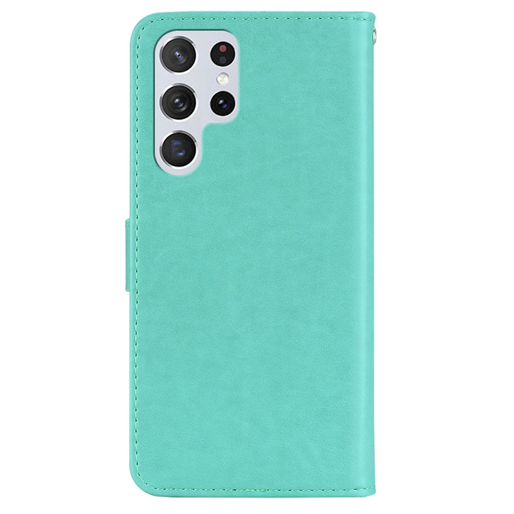 Flip Phone Case Stylish Imprinted Owl Flower Pattern Leather Wallet Shell for Samsung Galaxy S22 Ultra - Cyan-3
