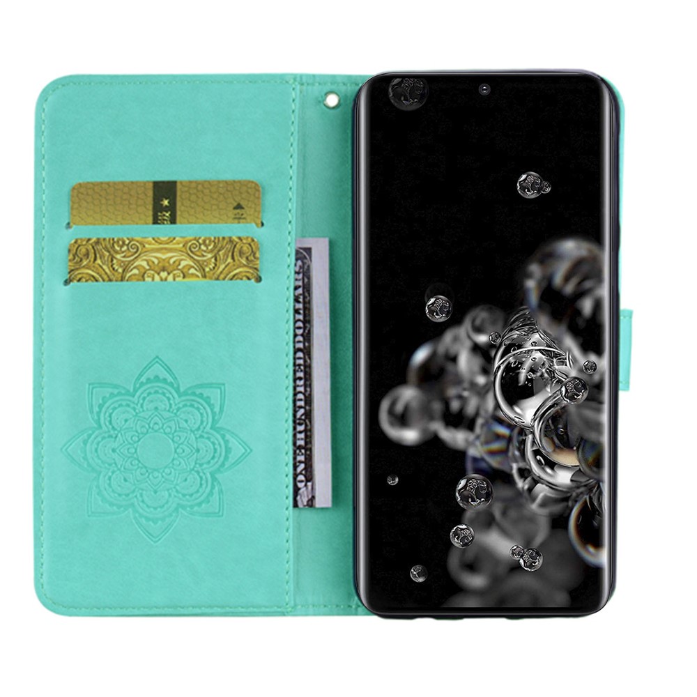 Flip Phone Case Stylish Imprinted Owl Flower Pattern Leather Wallet Shell for Samsung Galaxy S22 Ultra - Cyan-5