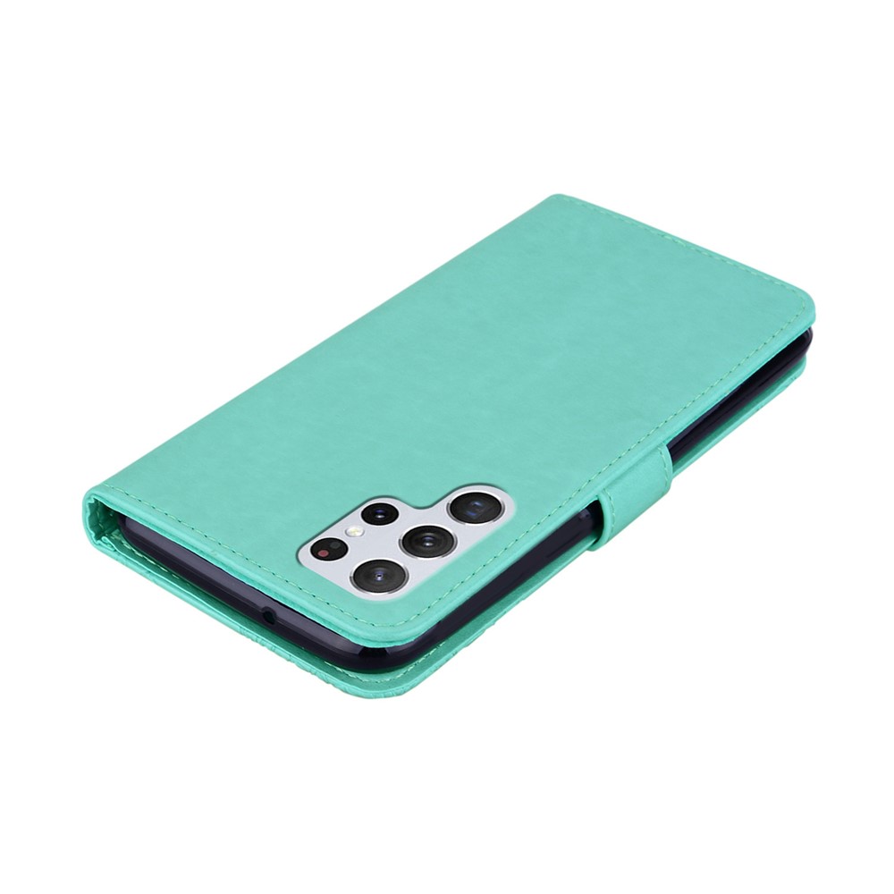 Flip Phone Case Stylish Imprinted Owl Flower Pattern Leather Wallet Shell for Samsung Galaxy S22 Ultra - Cyan-7