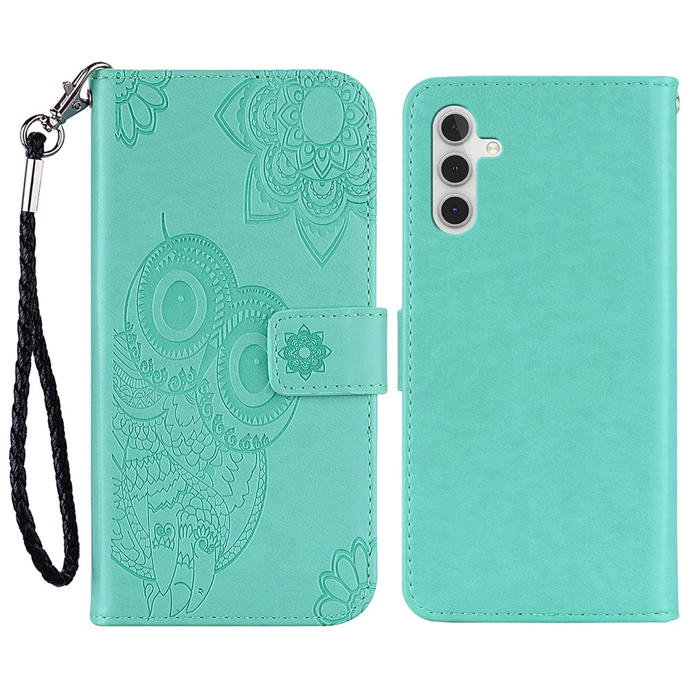 Flip Phone Case Stylish Imprinted Owl Flower Pattern Leather Phone Cover for Samsung Galaxy A13 5G - Cyan-1