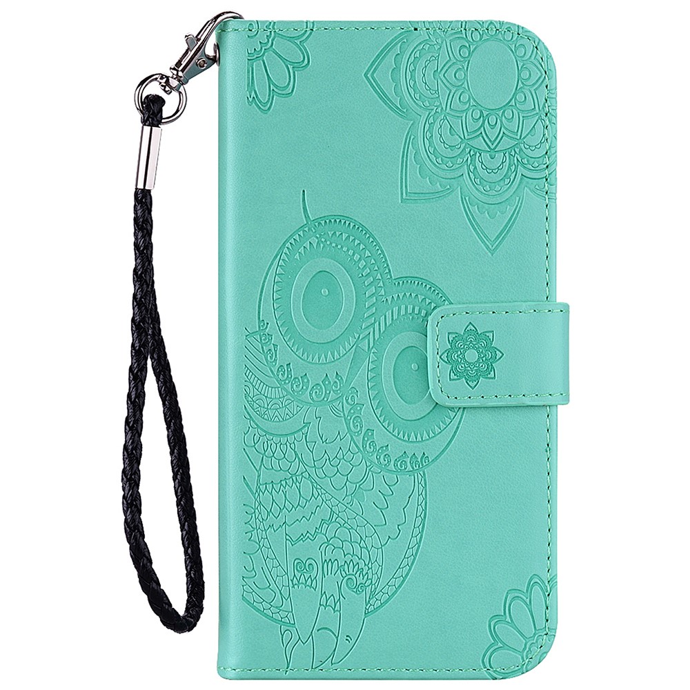Flip Phone Case Stylish Imprinted Owl Flower Pattern Leather Phone Cover for Samsung Galaxy A13 5G - Cyan-2