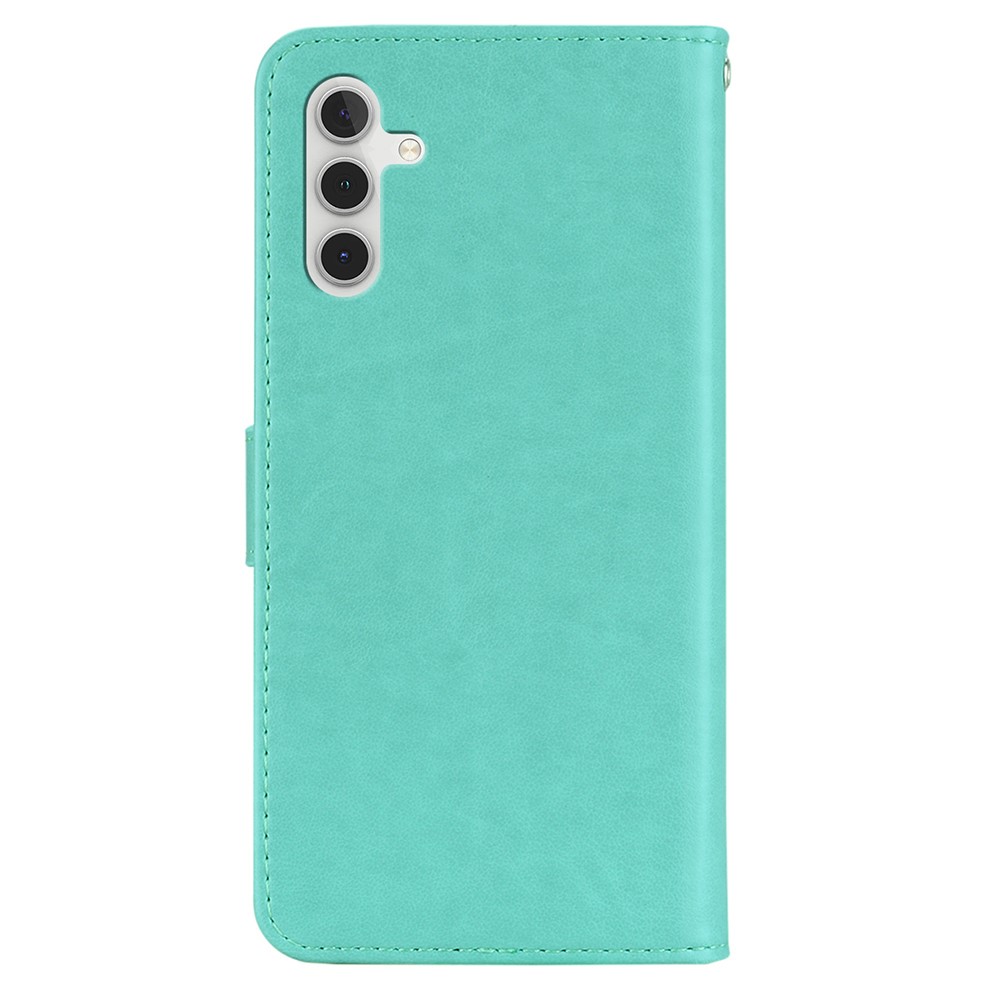 Flip Phone Case Stylish Imprinted Owl Flower Pattern Leather Phone Cover for Samsung Galaxy A13 5G - Cyan-3