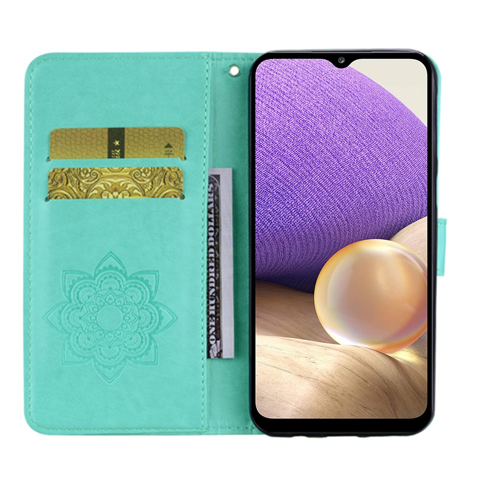 Flip Phone Case Stylish Imprinted Owl Flower Pattern Leather Phone Cover for Samsung Galaxy A13 5G - Cyan-5