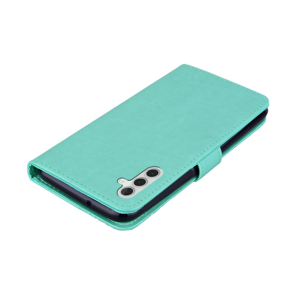 Flip Phone Case Stylish Imprinted Owl Flower Pattern Leather Phone Cover for Samsung Galaxy A13 5G - Cyan-7