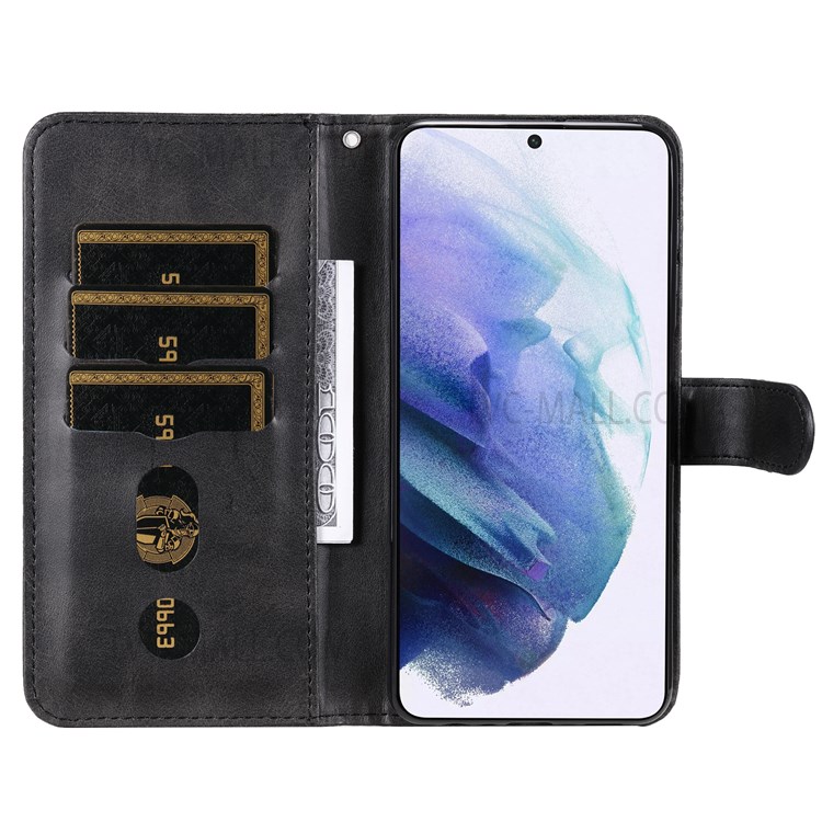 PU Leather Phone Case Zipper Pocket Design Folio Flip Stand Wallet Case for Samsung Galaxy S22 - Black-4