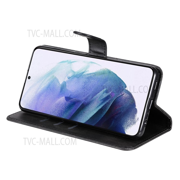 PU Leather Phone Case Zipper Pocket Design Folio Flip Stand Wallet Case for Samsung Galaxy S22 - Black-5