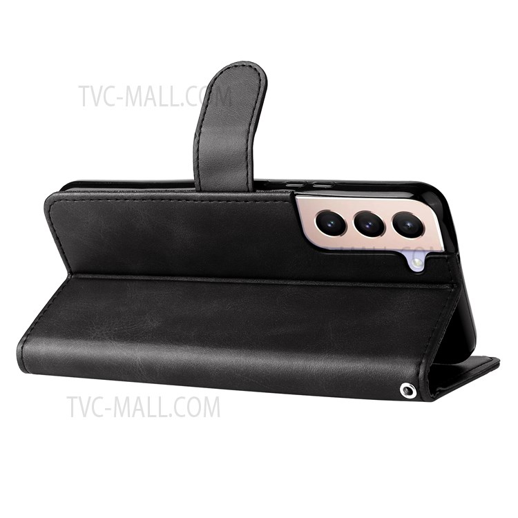 PU Leather Phone Case Zipper Pocket Design Folio Flip Stand Wallet Case for Samsung Galaxy S22 - Black-9