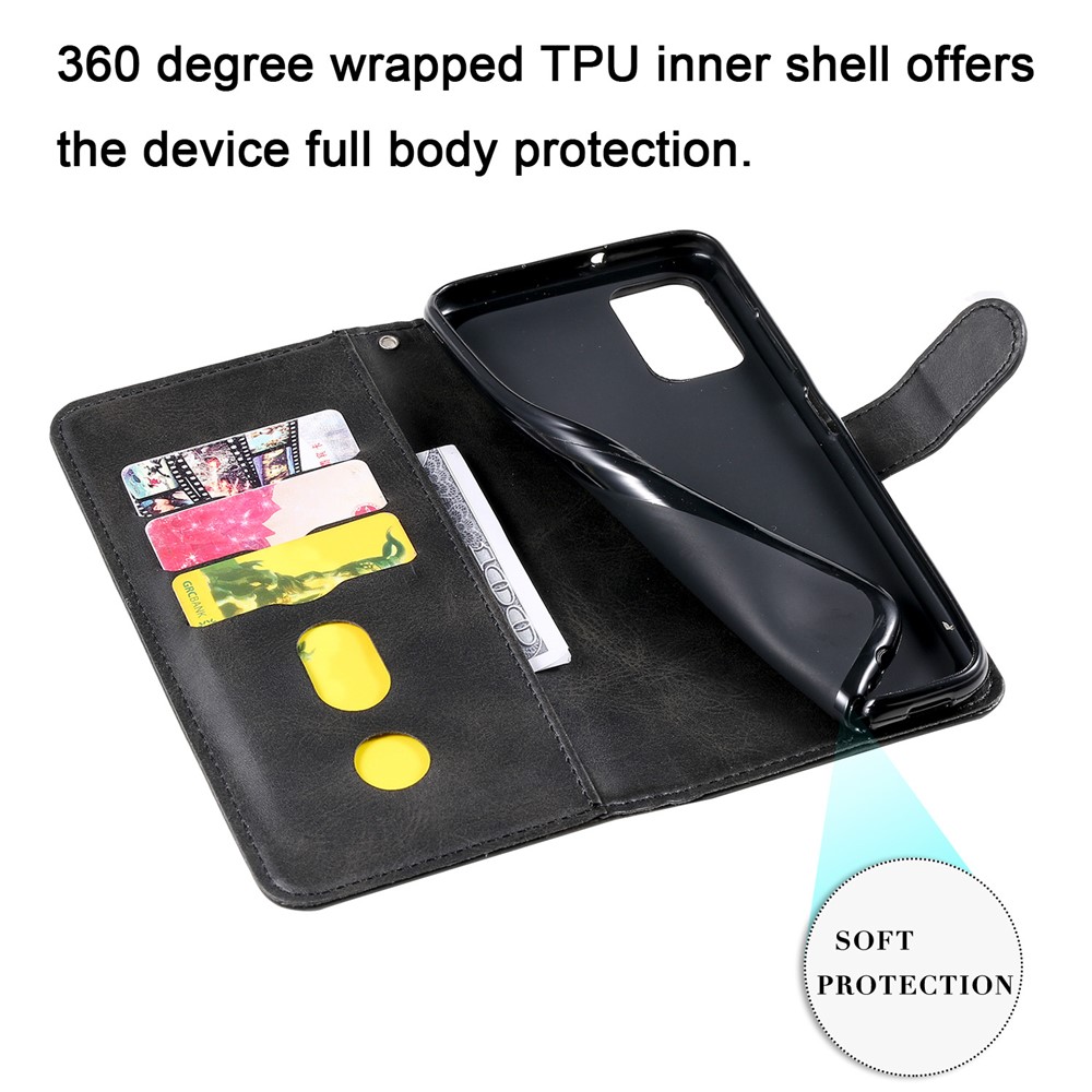PU Leather Phone Case Drop-Resistant Folio Flip Stand Wallet Zipper Pocket Design Case for Samsung Galaxy A03s (164.2 x 75.9 x 9.1mm) - Black-10