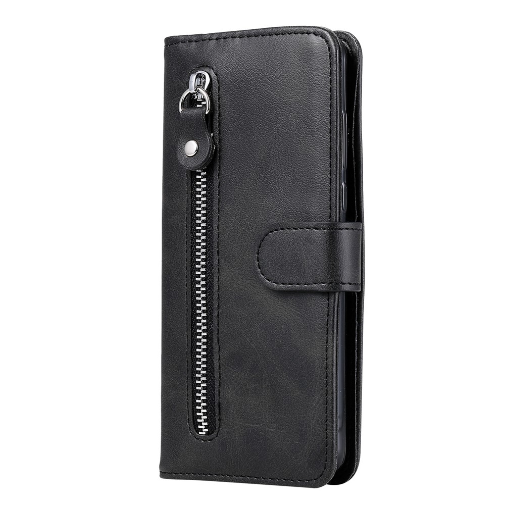 PU Leather Phone Case Drop-Resistant Folio Flip Stand Wallet Zipper Pocket Design Case for Samsung Galaxy A03s (164.2 x 75.9 x 9.1mm) - Black-2