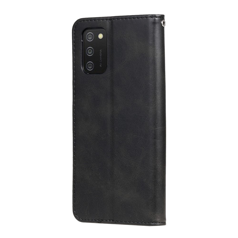 PU Leather Phone Case Drop-Resistant Folio Flip Stand Wallet Zipper Pocket Design Case for Samsung Galaxy A03s (164.2 x 75.9 x 9.1mm) - Black-3