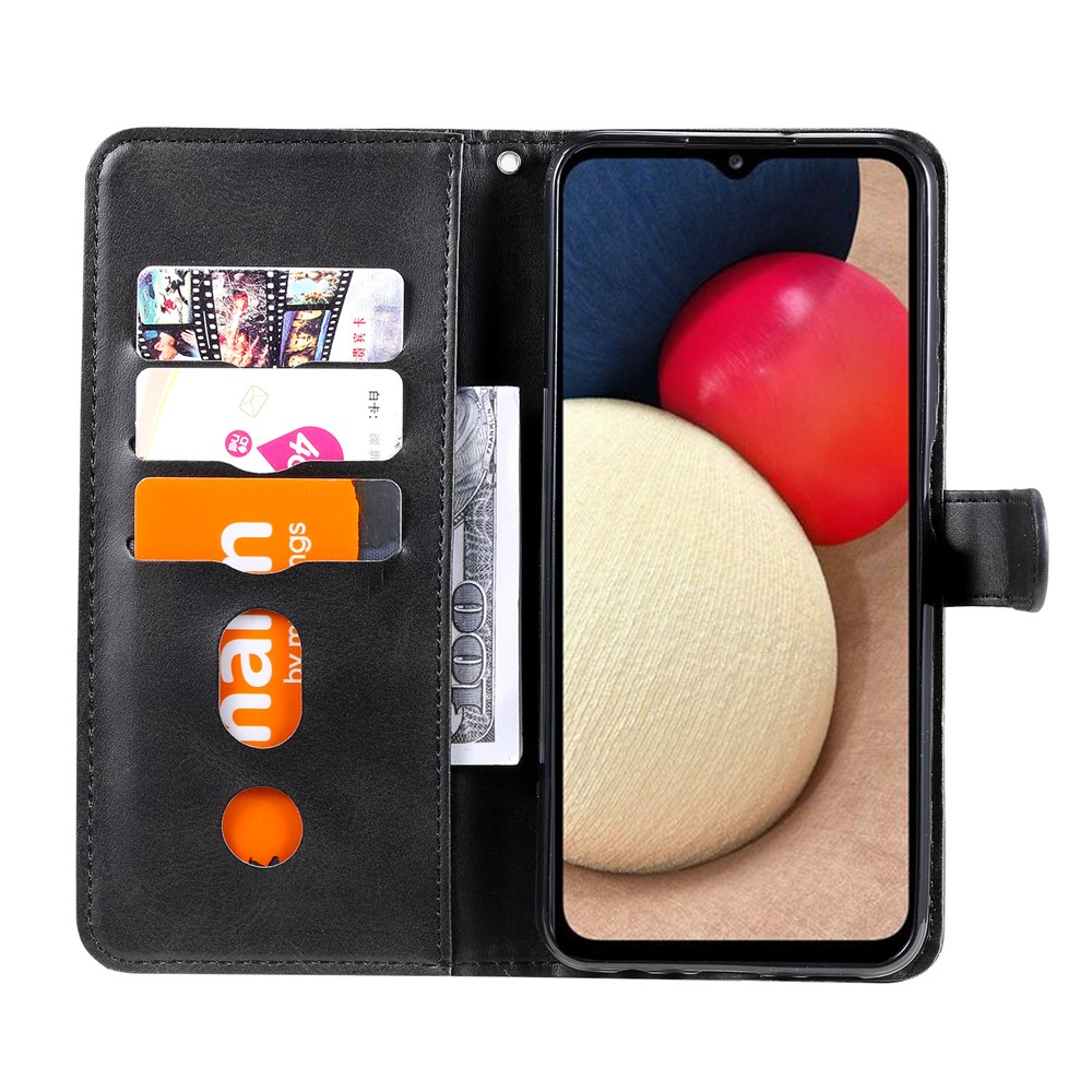 PU Leather Phone Case Drop-Resistant Folio Flip Stand Wallet Zipper Pocket Design Case for Samsung Galaxy A03s (164.2 x 75.9 x 9.1mm) - Black-4