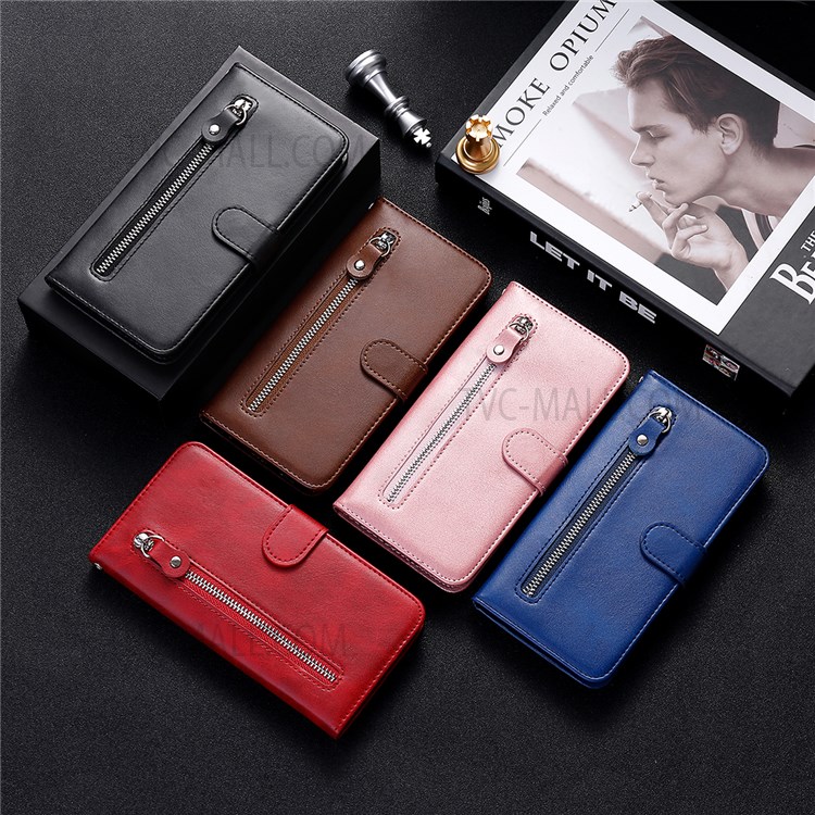 Folding PU Leather Phone Case Zipper Pocket Design Wallet Case with Adjustable Stand for Samsung Galaxy M52 5G - Black-12