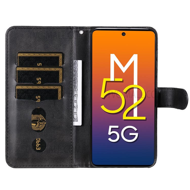 Folding PU Leather Phone Case Zipper Pocket Design Wallet Case with Adjustable Stand for Samsung Galaxy M52 5G - Black-4
