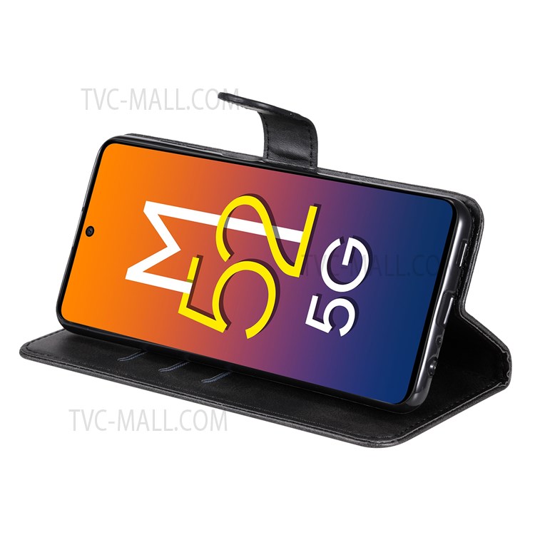 Folding PU Leather Phone Case Zipper Pocket Design Wallet Case with Adjustable Stand for Samsung Galaxy M52 5G - Black-5