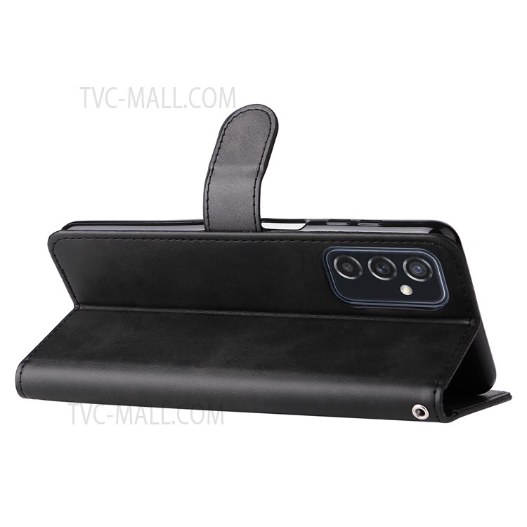 Folding PU Leather Phone Case Zipper Pocket Design Wallet Case with Adjustable Stand for Samsung Galaxy M52 5G - Black-9