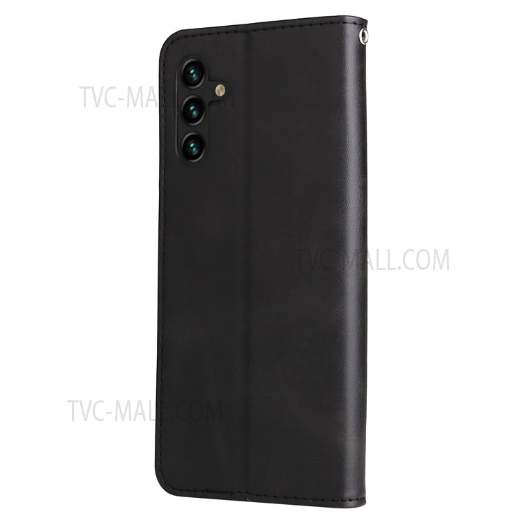 Folio Flip PU Leather Phone Case Zipper Pocket Design Wallet Plain Color Stand Case for Samsung Galaxy A13 5G - Black-2