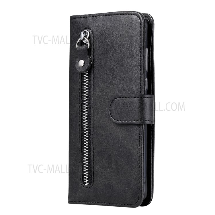 Folio Flip PU Leather Phone Case Zipper Pocket Design Wallet Plain Color Stand Case for Samsung Galaxy A13 5G - Black-3