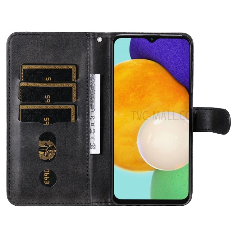 Folio Flip PU Leather Phone Case Zipper Pocket Design Wallet Plain Color Stand Case for Samsung Galaxy A13 5G - Black-4