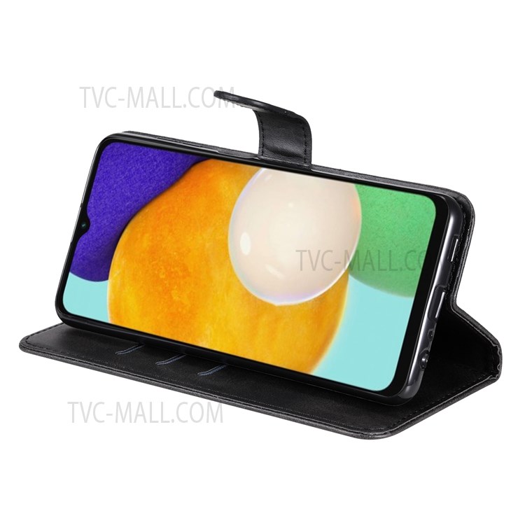 Folio Flip PU Leather Phone Case Zipper Pocket Design Wallet Plain Color Stand Case for Samsung Galaxy A13 5G - Black-5