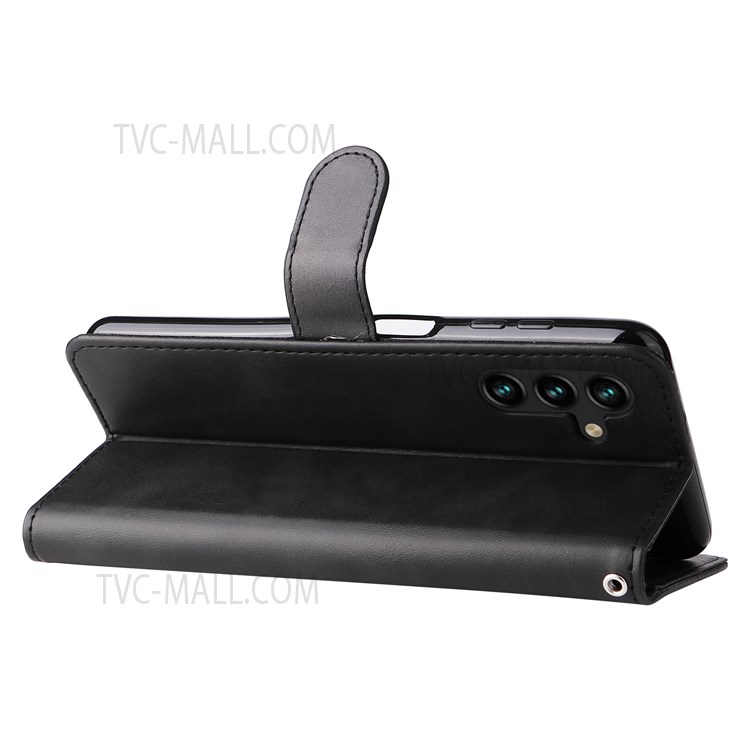 Folio Flip PU Leather Phone Case Zipper Pocket Design Wallet Plain Color Stand Case for Samsung Galaxy A13 5G - Black-9