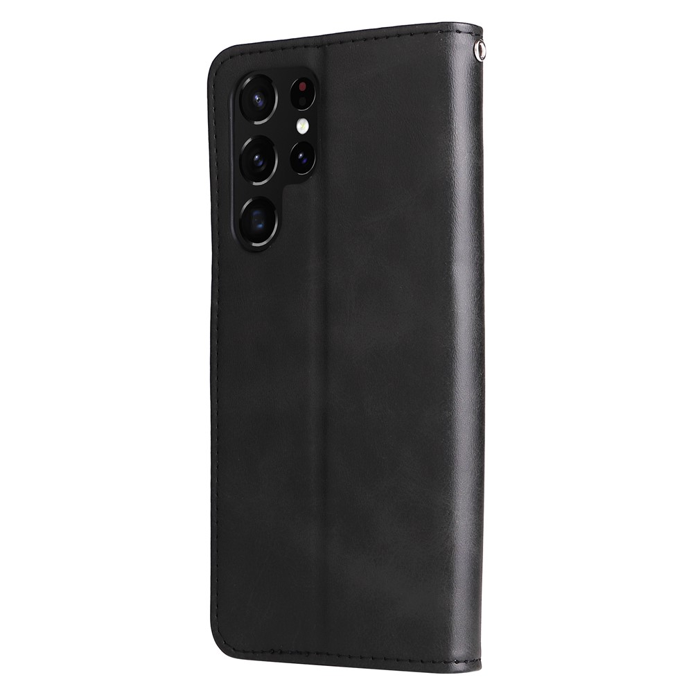 PU Leather Flip Case Zipper Pocket Design Wallet Stand Anti-Drop Case for Samsung Galaxy S22 Ultra - Black-2