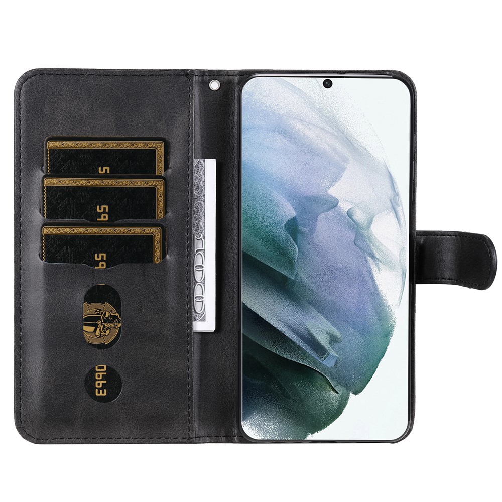 PU Leather Flip Case Zipper Pocket Design Wallet Stand Anti-Drop Case for Samsung Galaxy S22 Ultra - Black-4