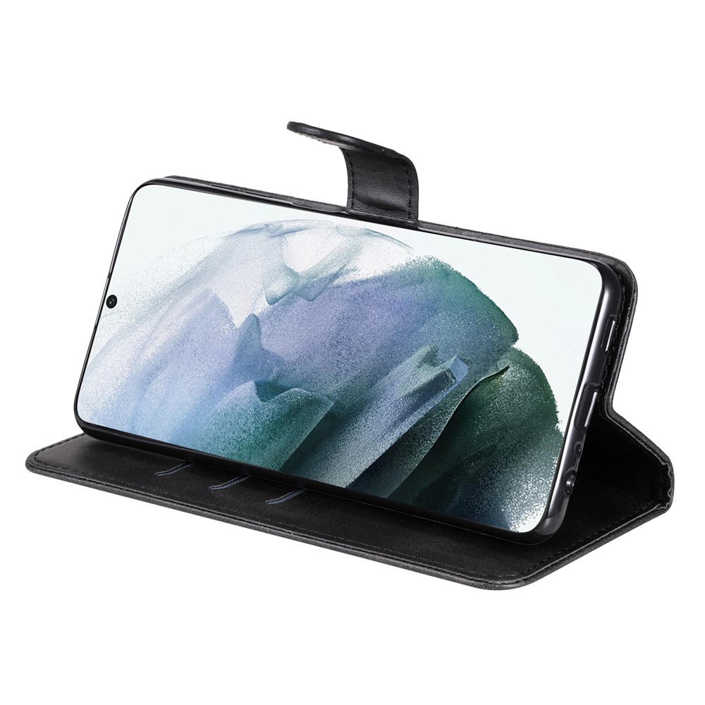 PU Leather Flip Case Zipper Pocket Design Wallet Stand Anti-Drop Case for Samsung Galaxy S22 Ultra - Black-5
