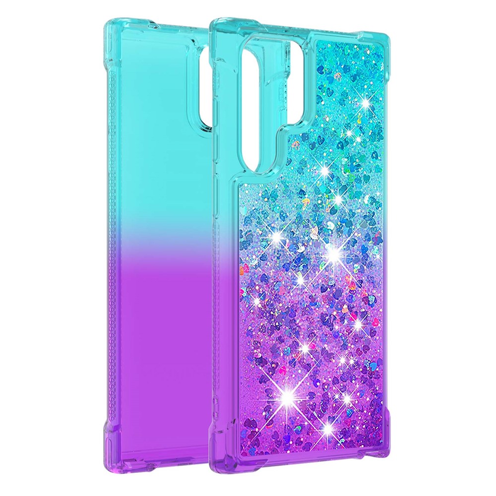 Gradient Quicksand Series Liquid Flowing Sparkle Scratch-resistant Soft TPU Phone Cover for Samsung Galaxy S22 Ultra - Sky Blue/Purple-1