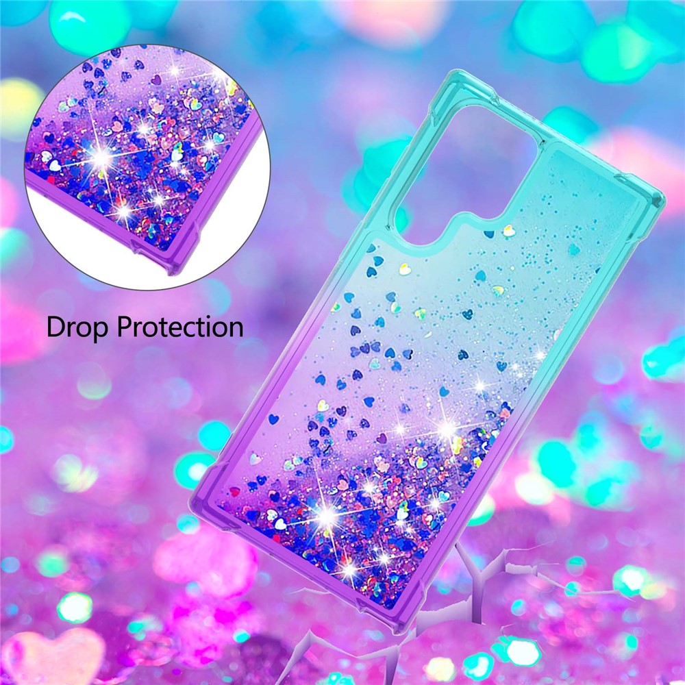 Gradient Quicksand Series Liquid Flowing Sparkle Scratch-resistant Soft TPU Phone Cover for Samsung Galaxy S22 Ultra - Sky Blue/Purple-4