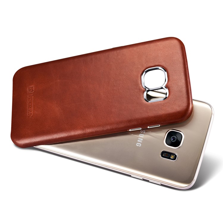 ICARER for Samsung Galaxy S7 edge G935 Retro Genuine Leather Coated Hard Back Cover - Brown-10