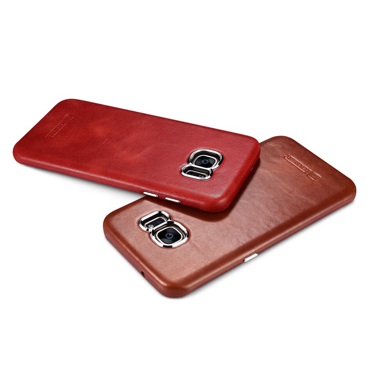 ICARER for Samsung Galaxy S7 edge G935 Retro Genuine Leather Coated Hard Back Cover - Brown-11