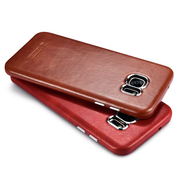 ICARER for Samsung Galaxy S7 edge G935 Retro Genuine Leather Coated Hard Back Cover - Brown-12
